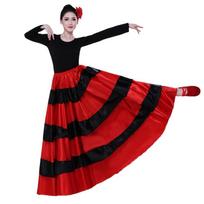 Fashion Satin Spanish Flamenco Skirt Smooth Big Swing Belly Dance Costumes Party Ballroom Paso Doble Dance Dress for Women black