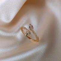 Exquisite Green-Eyed Snake Ring for Women - Luxurious Diamond Gift for Girlfriend Open Adjustable gray