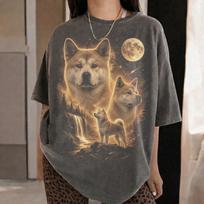 Comfort Colors Akita Inu Howling Moon Shirt, Vintage Dog Lover Gift, Retro Graphic Tee 2XL gray