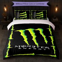 Monster Energy spausdintas 3 dalių patalynės komplektas: 1 antklodės užvalkalas ir 2 pagalvių užvalkalai. Minkšta patalynė namų miegamajam. 140cm*200cm