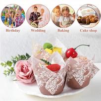 50Pcs Tulip Muffin Cupcake Paper Cups Oilproof Cupcakes Liner Baking Muffin Box Cup Cake Decorating Tools Muffin Wrap Cases 50PCS beige