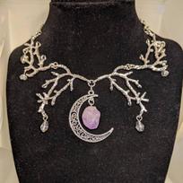 Purple Natural Crystal Hollow Moon Pendant Necklace black