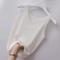 „Summer Camisole“ moteriški didelio dydžio ploni išoriniai drabužiai su apvaliu kaklu, vienspalviai minkšti, patogūs apatiniai marškinėliai be rankovių, ploni M balta