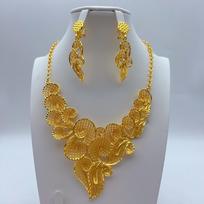 24K Necklace Earrings Two-piece Set Women's Yellow Gold Dubai Middle East Festive Wedding Jewelry 2026 45CM gray