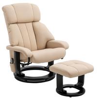 Relax Chair with Stool, Rotatable TV Chair with Massage Function, Reclining Function, Massage Chair with Remote Control, Side Pocket 76 x 80 x 102 cm kreminė