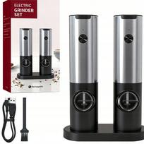 Elektriniai juodi pipirų ir druskos malūnėliai, įkraunami USB, 2 vnt.