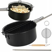 Kukurūzų spragėsių keptuvė su tinkleliu, židiniui, nuimama, 50 cm rankena
