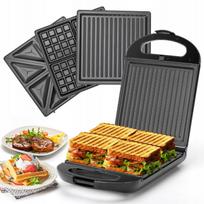 Sumuštinių, vaflių ir panini skrudintuvas 3 in 1, 1200 W, juodas, didelės plokštelės