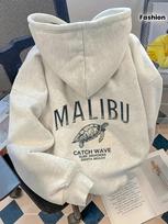 Malibu Surf Sea Turtle Men Hip Hop Sports Hoodie, Vintage Worn Letter Beach Slogan Back Print, Soft Loose Daily Sweatshirt S pilka