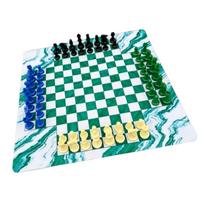 4 Player Chess Set 45cm Rubber Mat Board PS Chess Pieces 63mm Height Classic Strategy Game Educational Toy for Family Black, blue, green and beige blue