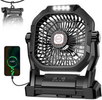 Portable Rechargeable Camping Fan, 20000mAh, 4-Speed, 270° Adjustable, LED Light & Hook, for Tent, Outdoor, Travel, Car