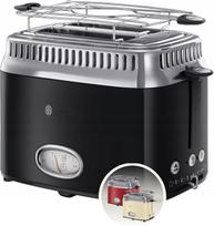 Skrudintuvas Retro, 2 riekės, 1300 W, su atitirpinimo funkcija ir grotelėmis, juodas