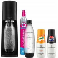 SodaStream Terra juodas vandens prisotinimo aparatas su 2 „Fuse“ 1 l buteliais ir 2 sirupais