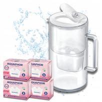 Vandens filtras ąsotis Aquaphor Glass, baltas stiklas, su 4 Maxfor+ Mg filtrais