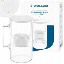 Stiklinis ąsotis su filtru Wessper D2, borosilikatinis, su LED srauto skaitikliu