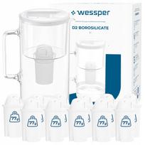 Stiklinis ąsotis Wessper D2, 3 l, su 12 Wessper Aquaclassic filtrų