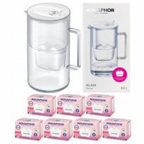 Vandens filtravimo ąsotis Aquaphor Glass, baltas, su 7 Maxfor+ Mg filtrais