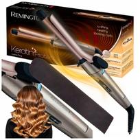 Plaukų garbanojimo žnyplės REMINGTON su keratinu, migdolų spalvos dėklas