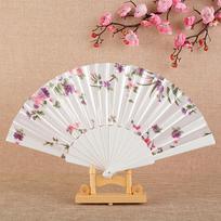 Chinese Japanese Style Cloth Folding Fan Printed Flat Glossy Satin Folding Fan Shank Classical Dance Fan Home Decoration
