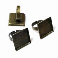 10pcs/lot 20mm 2 Colors Square Brass Adjustable Ring Settings Blank/Base,Fit 16mm 20mm Square Glass Cabochons 20mm bronza