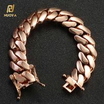 NUOYA 22mm Kubietiška grandinėlė Vyrams Moterims Hip Hopo Papuošalas Rožinio Aukso 18k Auksu dengta Žalvario Apyrankė Plona grandinėlė Dovana Bracelet 7inch(17.78cm) rožinio aukso spalvos