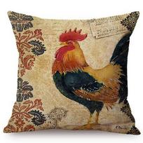 Vintage Rooster Cock Oil Painting Sofa Decoration Pillow Case Luxury Nordic Farm Poster Design Cotton Linen Square Cushion Cover Peach skin 18*18(CM)-1Pcs beige