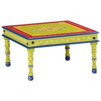 Coffee Table Green Hand Painted Solid Mango Wood