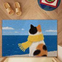 Calico Cat with Yellow Scarf by the Sea Doormat for Living Room Kitchen Indoor Outdoor Entryway Washable Rug 40X60CM gray