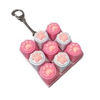 Toys 9 Keys Keyboard Key Toy Cat Paws Finger Button Stress Relief Mechanical Keyboard Keycaps Keychain Office Decompression Calm pink
