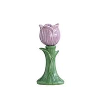 Simple Design Flower-shaped Candlestick Handmade Ceramic Tulip Candle Stand  Wedding Centerpiece violetinė