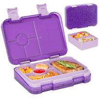 Blizgantis vaikiškas bento pietų dėklas su 5 skyreliais, padažo indeliu, nešiojamas, padalintas, tinkamas mikrobangų krosnelėje, nepralaidus, mokyklai, biurui 5&2 purple