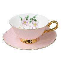 British Bone China Cup And Saucer Iris Lily Of The Valley Yellow Rose Print Cup And Saucer Gift Box Kitchen Accessories Mug 200-400ml beige