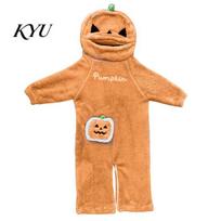 Loose Fit Sleepwear Halloween Pumpkin Onesie Pajamas for Kids, Plush Hooded Winter Home Clothes Sleepwear, Cosplay Costume One Piece Fluffy Fleece S orange