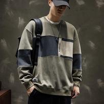 Vintage American Style Loose Long Sleeve Mens Hoodless Sweatshirt Casual Street Outerwear M chaki