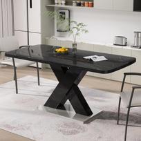 120CM-160CM Modernus stačiakampis valgomojo stalas, prailginamas, spausdintas juodo marmuro stalviršis + MDF X formos stalo kojos su metaliniu pagrindu 160 x 80 x 76.5 cm juoda