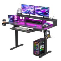 Reguliuojamo aukščio žaidimų stalas, elektrinis stovimas stalas, 48  x 24 , su elektros lizdais, ergonomiškas sėdėjimo/stovėjimo kompiuterio stalas ir LED apšvietimas, juoda