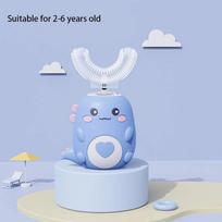 Vaikų U formos elektrinis dantų šepetėlis 360 laipsnių Smart Cartoon Kids silikoninis dantų šepetėlis Automatinis įkraunamas Sonic dantų šepetėlis 2-6 years old mėlyna