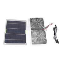 Solar Panel Powered Fan 2 Fans 100W 20V Green Energy Portable Convenient Mini Ventilator for Dog Pet House Greenhouse RV gray