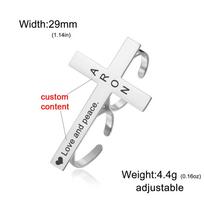 Lemegeton Two Finger Cross Ring Engraved Name Logo Open Ring Gold Silver Color Vintage Big Cross Gothic Jewelry Christian Rings white