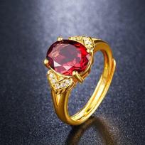 24K Gold Garnet AU999 Pure Gold Ring Natural Red Crystal Inlaid Open Adjustable Ring Female resizable white