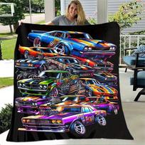 Vibrant Classic Cars Blanket, Soft Cozy Throw with Bold Design, Perfect Gift Idea for Car Enthusiasts and Home Decor Fans 130x150cm gray