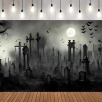 One piece a Halloween night full moon background a gloomy forest tomb background a terrifying cemetery ghost party banner 47.2x31.5inch/120*80cm gray