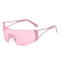 56632 Fashion Rimless Sun Glasses Y2K Women Brand Design Gradient Color One-Piece Lens Ultraviolet Protection Goggles pink