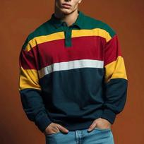 Retro dryžuoti ilgomis rankovėmis polo marškinėliai, kasdieniui, patogūs. S black
