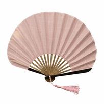 Japanese Style Folding Hand Fan Solid Color Cotton Linen Cloth New Chinese Style Fan Bamboo Frame Portable Retro Mini Shell Fan beige