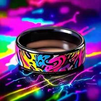 Graffiti-Style Stainless Steel Ring: Vibrant Spiral Design, Durable & Fade-Resistant. Size 8 black