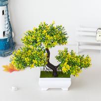 Dirbtiniai augalai Bonsai Mažas medelis vazone Netikri augalai Gėlės vazonuose Ornamentai namams Kambario stalo dekoravimas Viešbučio sodo dekoras geltona