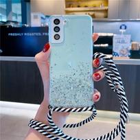 Glitter Necklace Case For Xiaomi Mi 14T Pro Mi14T 13T Redmi 14C 13C 12C POCO F6 X6 M6 Crossbody Lanyard Strap Phone Soft Cover Redmi Note13Pro plus&Case & Strap white