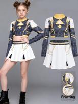 Merginų 2 dalių blizgantis šokio ir cheerleadingo komplektas: trumpas topas ir sijonas scenos šokiui ir cheerleadingo pasirodymams 7-8Y gray