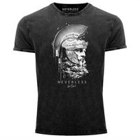 Neverless® men's T-shirt vintage shirt print shirt Sparta Spartan head helmet- M black